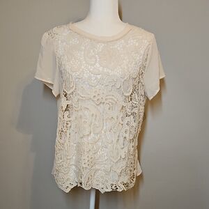 Adiva Cream Lace Blouse Lightweight     Business Casual